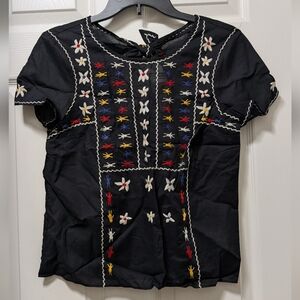 MADEWELL Womens Black Embroidered Tie-Back Cutout Top NWT XS Cotton J3266